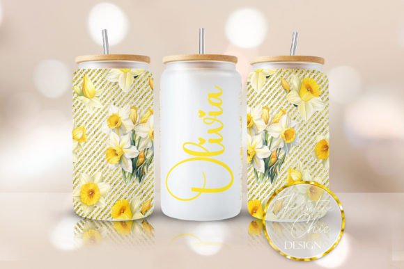 Custom Name Daffodils Libbey Glass Wrap Design