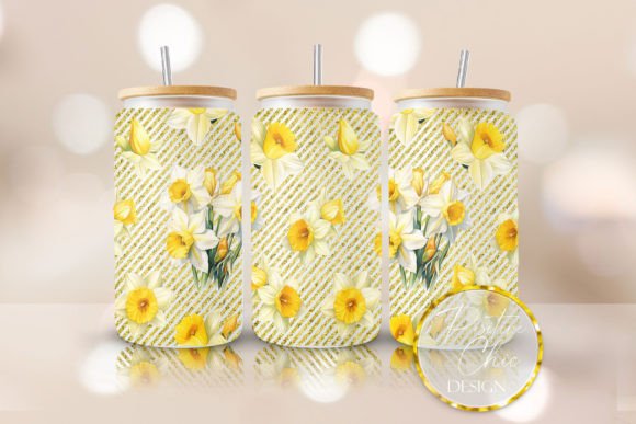 Daffodils Floral Libbey Glass Can PNG Design Guide