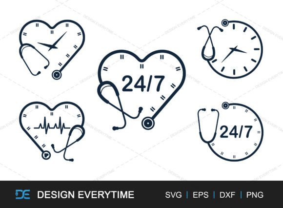 Heart Shape Stethoscope Clock SVG Bundle