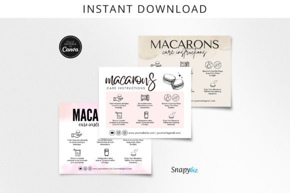 Macarons Care Card Canva Editable Design Guide