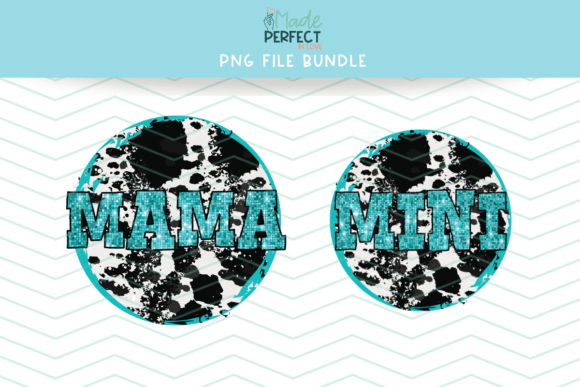 Mama and Mini Cow Print PNG: Elevating Custom Apparel with Turquoise Sequin Lettering