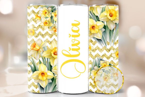 Personalized Daffodils Tumbler Wrap PNG for 20 oz Skinny Tumblers