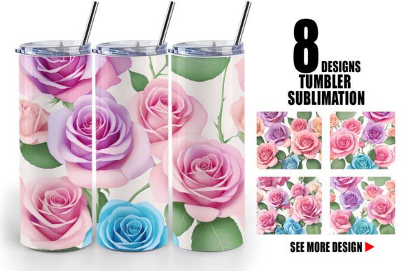 Tumbler Wrap Roses Flowers Pattern for Sublimation